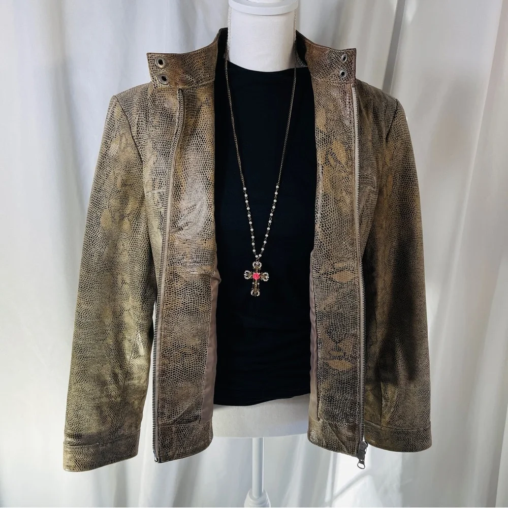 Alfani GenuineLeather Python-Embossed Moto Jacket/ Size XL - Picture 10 of 16